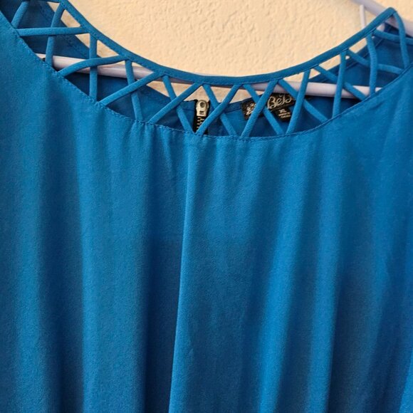 BeBop Womens Blue Dress XL, X Cutouts Round Neck Cap Sleeves Back Zip Sash Tie - Picture 6 of 7